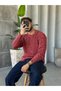 Pre-Washed Knit Pattern Sweater in Terracotta Color - 3