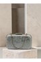 Silver-Gray Lamé Floral Print Women's Evening Clutch with Silver Laser-Cut Frame and Short Shoulder Strap for Weddings and Engagement Parties - 3