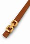 Women's Gold Buckled Slim Belt – Modern Double-Ring Design - 3