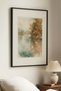 1 VINTAGE PAINTING WITH A MISTY SHORELINE THEME IN A BLACK WOODEN FRAME