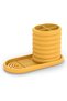 Ribbed Toothbrush Cup with Long Oval Drip Tray and 4-Way Divider, 20.2 x 9.2 cm, Mustard Yellow