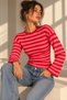 Women's Oversized Striped T-Shirt with a Textured Design, Waist-Fitted, and Long Sleeves - 5