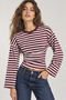 Women's Striped Oversized Long-Sleeved T-Shirt with Waist-Fitted Fit and Textured Look - 3