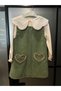 Girls' Green Velvet Dress and Blouse Set with Pockets - 2