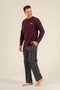 Men's plum 100% cotton pajama set, crew neck, pocket detail - 3