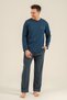 Men's dark indigo 100% cotton pajama set, crew neck, pocket detail - 7