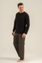 Men's black 100% cotton long sleeve pajama set, buttoned bicycle collar, pocket detailed - 6