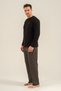 Men's black 100% cotton long sleeve pajama set, buttoned bicycle collar, pocket detailed - 8
