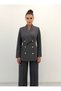 Premium Blazer Jacket with Asymmetrical Shawl Collar and Gold Buttons, Paired with High-Waisted Pants - 2