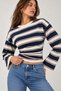 Women's Long-Sleeved Oversized Striped T-Shirt with Waist-Fitted Fit and Textured Finish - 5