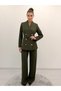 Premium Blazer Jacket with Asymmetrical Shawl Collar and Gold Buttons, Paired with High-Waisted Pants
