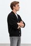 Black Off-Shoulder Soft Textured V-Neck Men's Knit Sweater |   Mew5111322-1 - 2