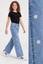 Product Name: Girls' Light Blue Daisy-Embellished Wide-Leg Palazzo Denim Pants - 3
