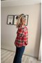 Red Jacket with Collar Detail and Checked Pattern - 3