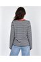 Women's Navy Blue Crew Neck Sweatshirt with Print and Stripes - 5