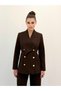 Premium Shawl Collar Double-Breasted Gold-Buttoned Jacket and Pants Set in Dark Brown