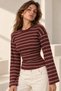Women's Waist-Fitted, Long-Sleeved, Oversized Striped T-Shirt with a Textured Finish - 5