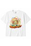 Retro Nature Frequency – T-Shirt with Geometric Circles and Mountain and Forest Scenery