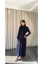 Women's Navy Blue Boat Neck Chain-Patterned Padded Shoulder-Pad Long Evening Gown for Graduation