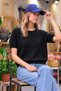 Women's Crew Neck Casual Short-Sleeve Black Knit Sweater - 4