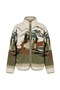 Green/Brown - Mountain Print Zipper-Front Plush Jacket Green/Brown