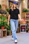 Women's Crew Neck Casual Short-Sleeve Black Knit Sweater - 6