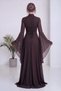 Women's Chiffon Maxi A-Line Ruffled Sleeved Evening Dress—Navy, Brown, Aqua, Burgundy - 7