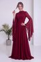 Women's Chiffon Maxi A-Line Ruffled Sleeved Evening Dress—Navy, Brown, Aqua, Burgundy - 3