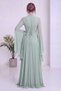 Women's Chiffon Maxi A-Line Ruffled Sleeved Evening Dress—Navy, Brown, Aqua, Burgundy - 7