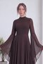 Women's Chiffon Maxi A-Line Ruffled Sleeved Evening Dress—Navy, Brown, Aqua, Burgundy - 2