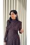Women's Brown Boat Neck Chain-Patterned Padded Shoulder-Pad Long Evening Gown for Graduation - 3