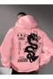 Hooded Japanese Style Dragon Back Printed 100% Cotton 3 Thread Pocketless Large Size Men's Sweatshirt