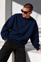 Men's Navy Blue Crew Neck Oversized Sweatshirt with Fleece-Lined Design, Thick-Textured and Soft-Textured Design - 5