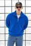 Men's Soft-Textured Half-Zip Winter Blue Fleece-Lined Pullover - 2