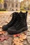Women's Black Suede Lace-Up Casual Ankle Combat Boots with Side Zipper and Thick Sole - 4