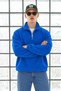 Men's Soft-Textured Half-Zip Winter Blue Fleece-Lined Pullover - 5