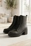 Women's Black Thick Heel Lace-Up Boot with Zip and Cuff, Textured Sole