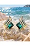 Women's Green Steel Earrings with Zircon Stones - 5
