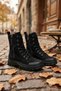 Women's Black Suede Lace-Up Casual Ankle Combat Boots with Side Zipper and Thick Sole - 3