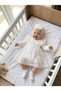 Girl Baby Christening Dress with Bandana, Tights, and Lace—Newborn Hospital Discharge Outfit, Wedding Dress, Evening Gown—100% Cotton Christening Dress 8023-1 - 2