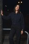 Women's Navy Blue Button-Up Cropped Jacket with Shoulder Detail - 4
