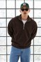 Men's Soft-Textured Half-Zip Winter Dark Brown Fleece-Lined Coat - 2
