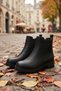Women's Black Chelsea Boots with Elastic Sides, Thick Treaded Soles, Casual and Comfortable Short Boots