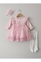 Girl Baby Christening Dress with Bandana, Tights, and Lace—Newborn Hospital Discharge Outfit, Wedding Dress, Evening Gown—100% Cotton Christening Dress 8023-1