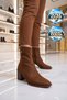 Zippered Heeled Pointed-Toe Stylish Brown Suede Women's Heeled Boots Pc-56169 - 4