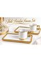 2-Person Porcelain Turkish Coffee Cup Set, 4 Pieces, with Gold-Plated Rectangular Saucer, Luxurious Coffee Presentation Set.