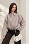 Women's Bomber Jacket Oversize Short Belted Long Sleeve Zipper Shirt Collar Drop Shoulder Checkered Jacket Mo - 2