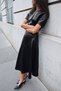 Women's Faux Leather Midi Skirt with Stitching Details / Women's Faux Leather A-Line Midi Skirt - 5