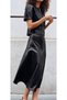 Women's Faux Leather Midi Skirt with Stitching Details / Women's Faux Leather A-Line Midi Skirt - 4