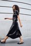 Women's Faux Leather Midi Skirt with Stitching Details / Women's Faux Leather A-Line Midi Skirt